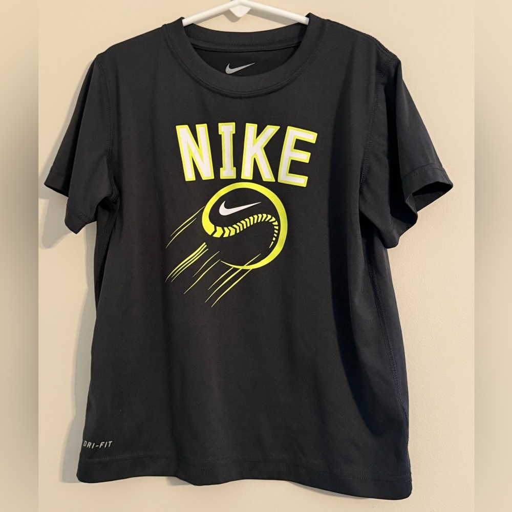 Nike Boy’s Black Tee with Vibrant Yellow Design